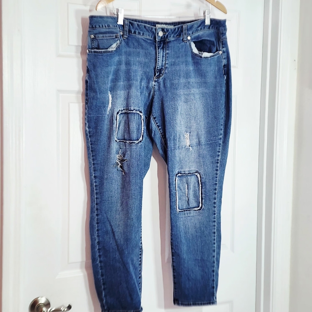 EST. 1946 Denim Classic Womens Jeans-Blue-SZ18W Distressed